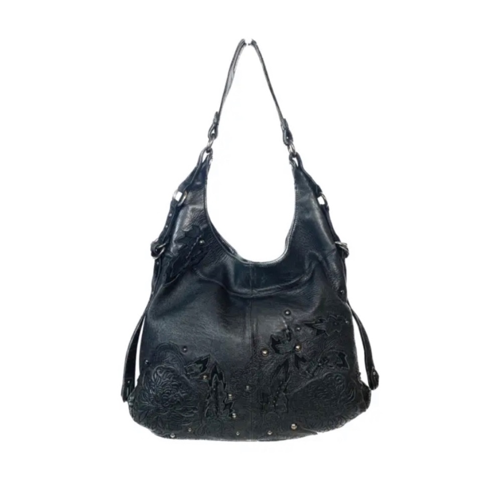 Cole Haan G Series Soft Leather Leaves Applique Studs Boho Shoulder/Hobo Bag